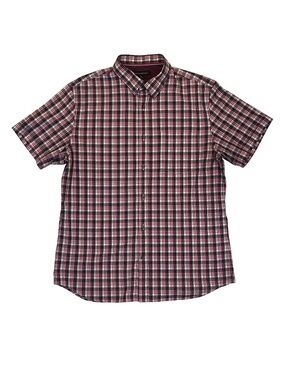 Banana Republic Mens Plaid Button Down Shirt L Red Navy Cotton Stretch